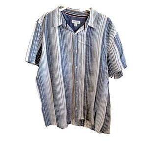 Sun and Stone Stripd Button Up Short Sleeve Western Linen Blend Men's Size‎ XL